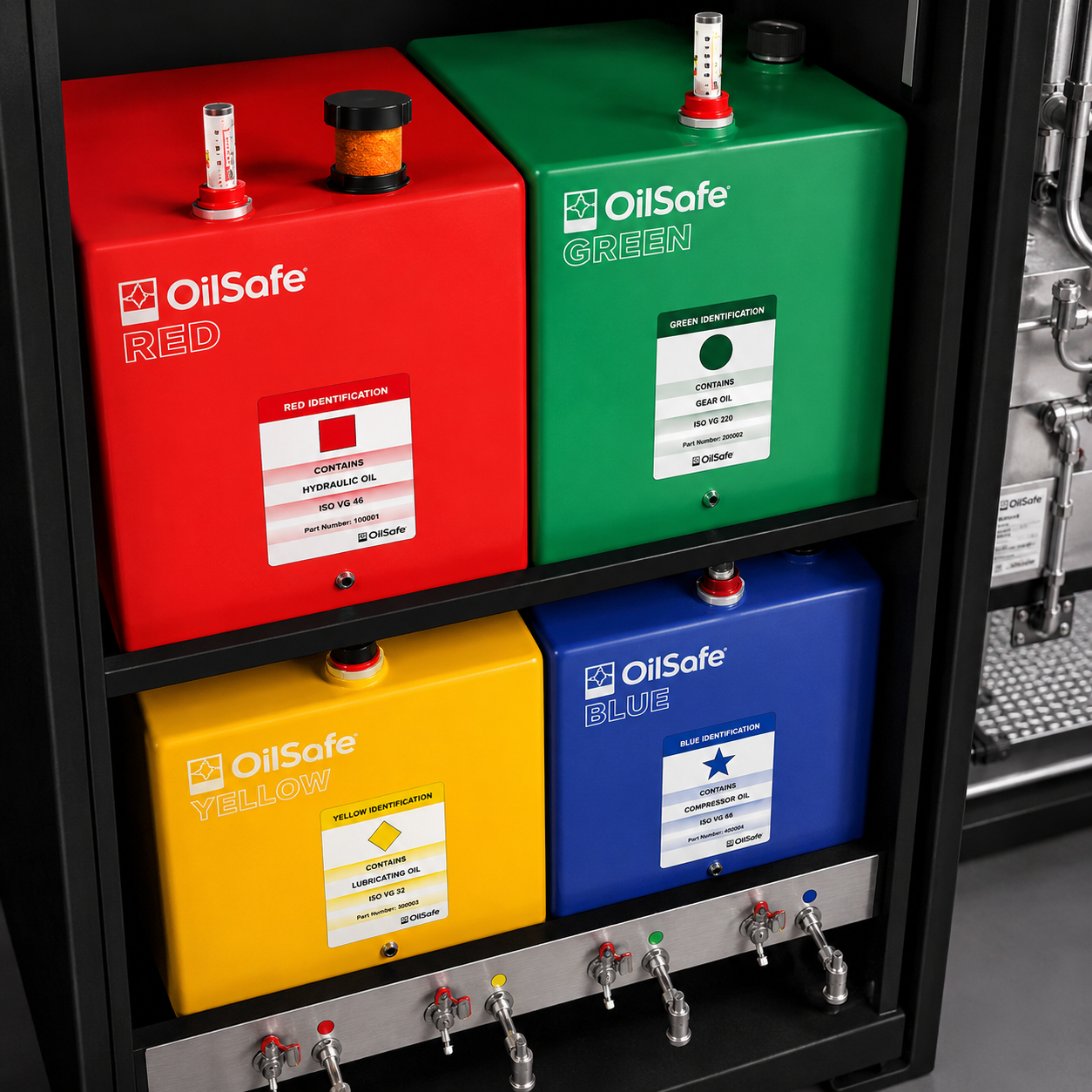 Sistema OilSafe de almacenamiento de lubricantes codificado por color para identificación, transferencia y manejo seguro gestionado por Grupo Amarel