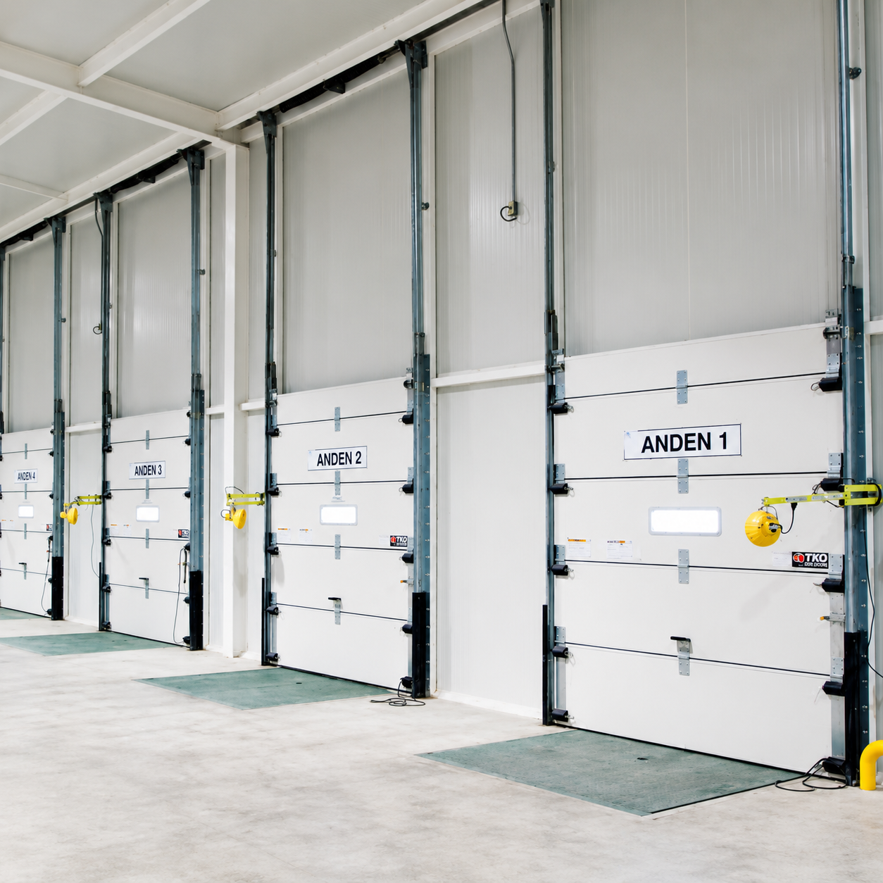 Puertas industriales TKO Dock Doors para andenes de carga, descarga y operaciones logísticas gestionadas por Grupo Amarel