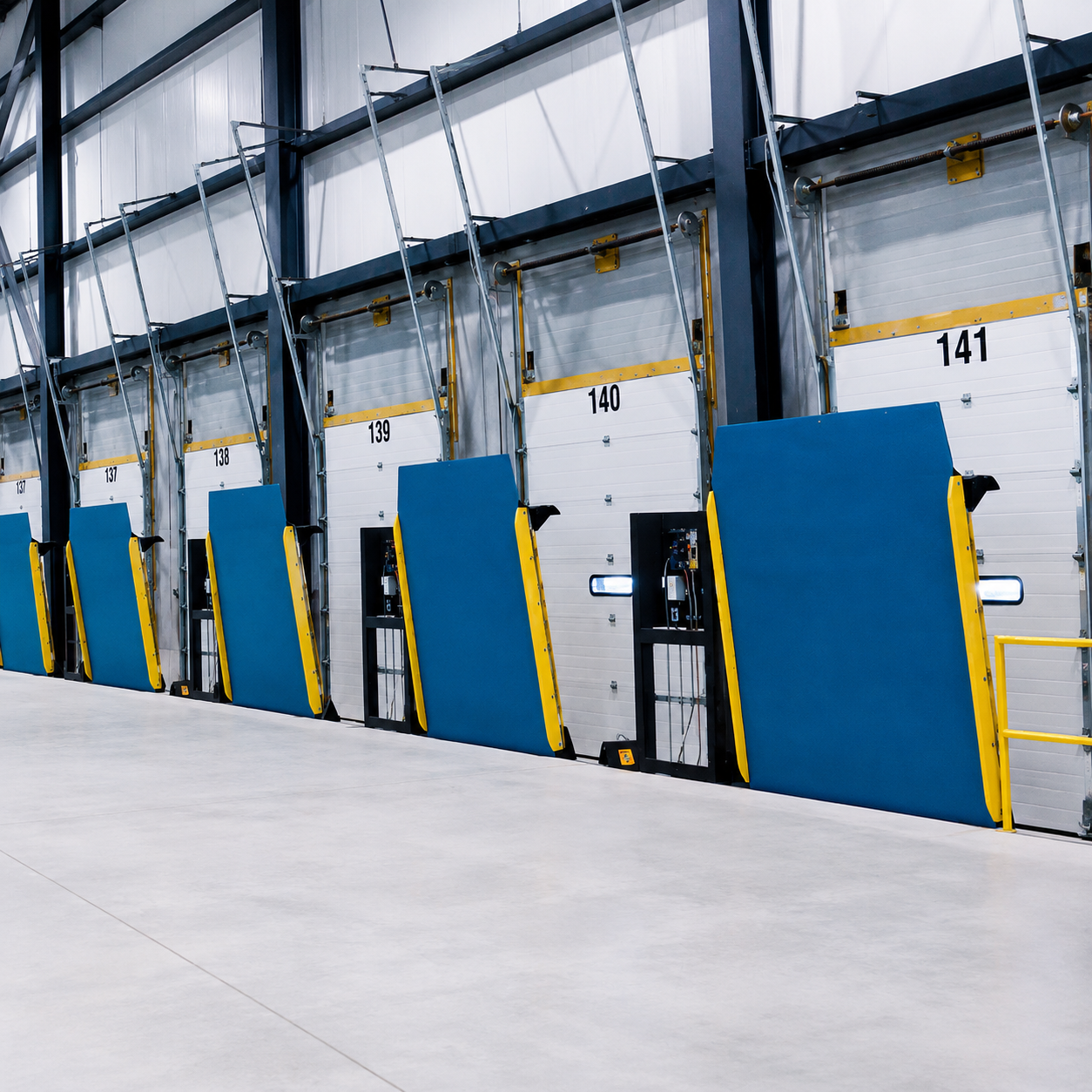 Niveladoras de andén Blue Giant para áreas de carga, descarga y operaciones logísticas industriales gestionadas por Grupo Amarel