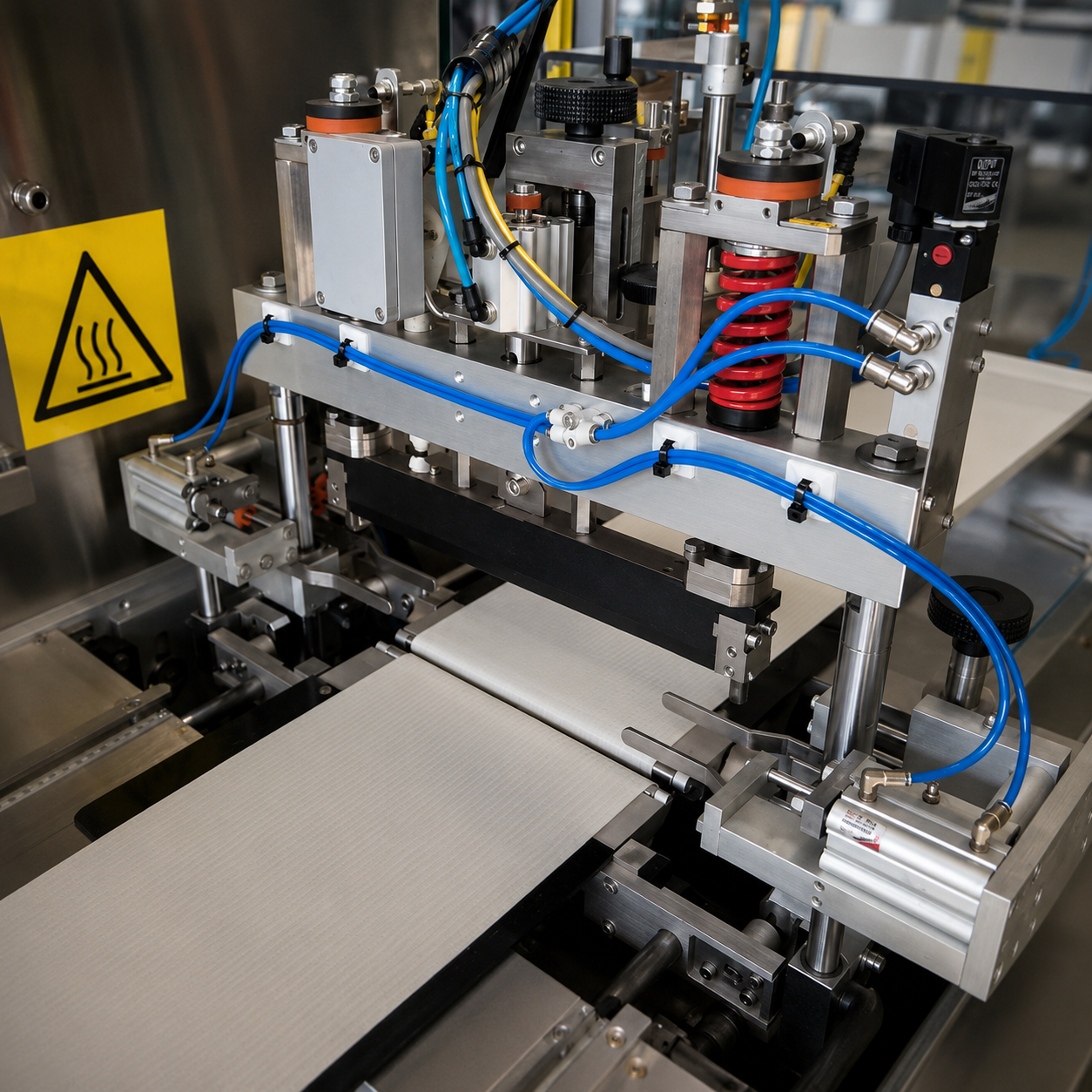 Maquinaria de empaque industrial con componentes neumáticos y mecánicos PartsPak para mantenimiento gestionada por Grupo Amarel