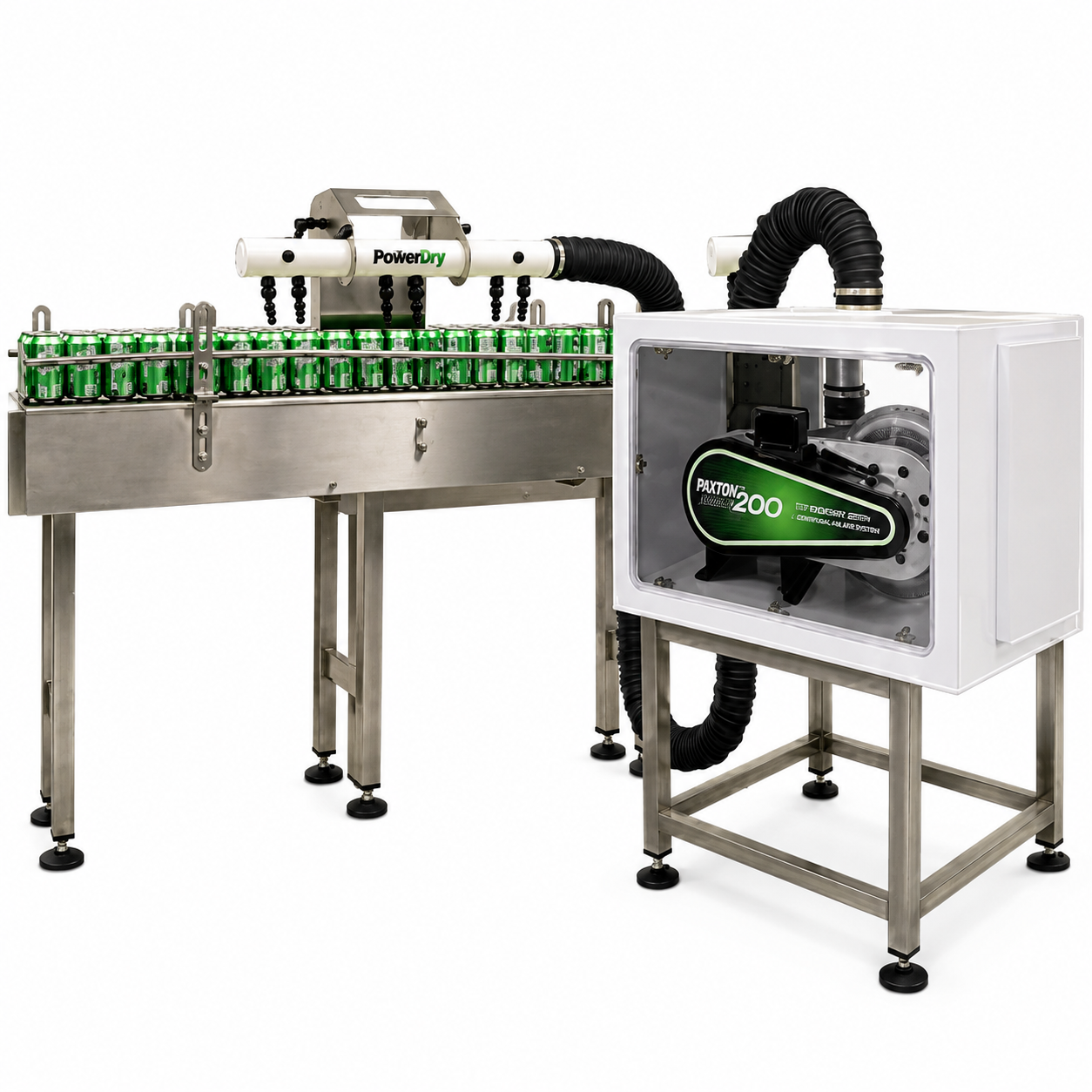 Sistema Paxton Products PowerDry para secado de latas, botellas y envases en líneas de producción gestionado por Grupo Amarel