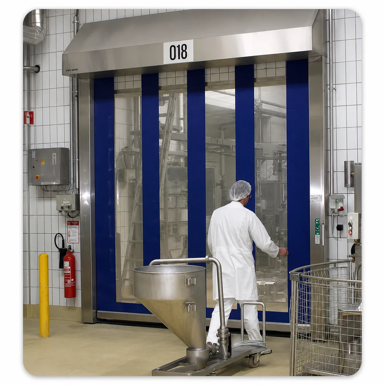 Puerta industrial Albany Entrematic para cámaras frigoríficas y cuartos refrigerados en Guatemala.